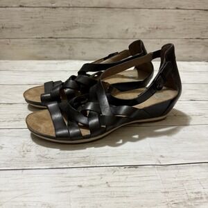DANSKO Vivian Black Leather Comfort Strappy Wedges Sandals 9 EU 40 Mini Wedge